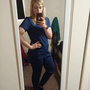 Heartsoul navy scrub set & striped undershirt